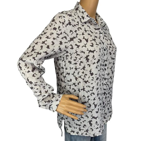 2/$30 J. Jill Love Linen Pure LInen Shirt Granite Daisy Gray Petite Size SP - Picture 3 of 8